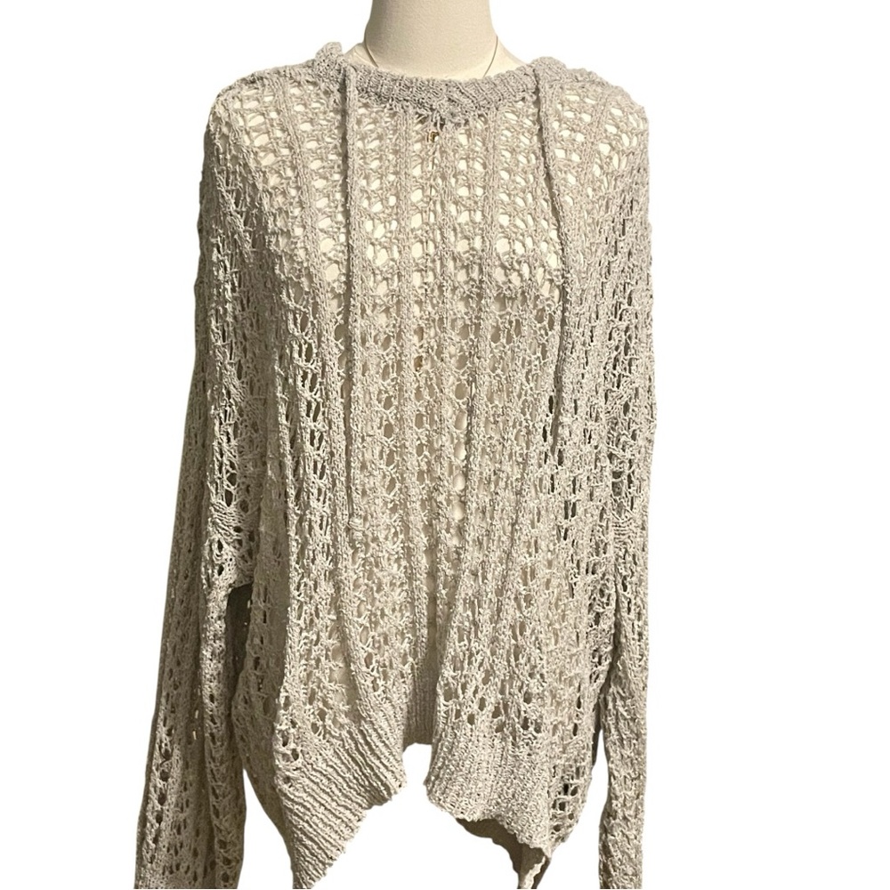 POL Openwork Knit Hooded Sweater in Gray, Size L, New - Picture 3 of 12